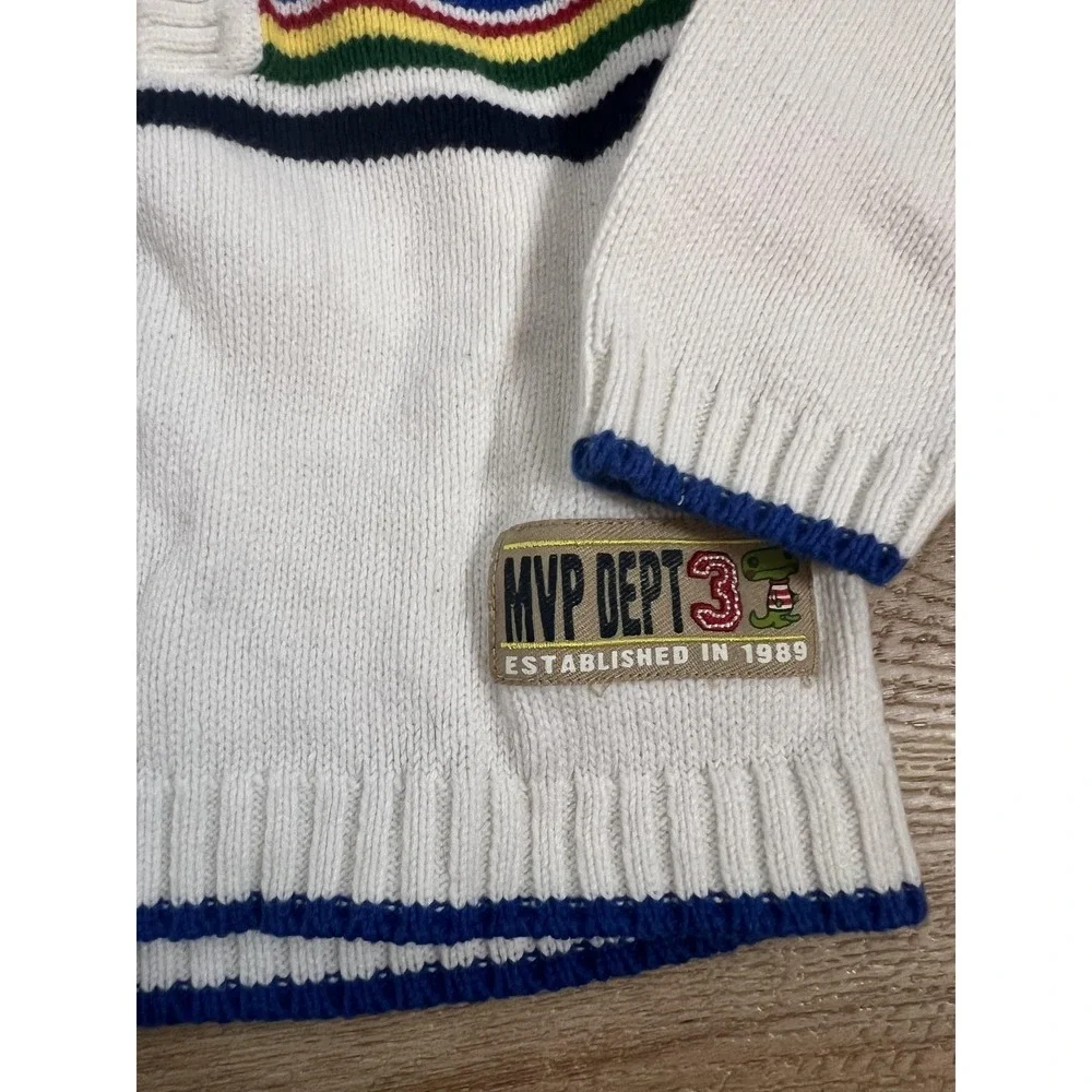 MVP Dept 3 Sweater Boys 3T White‎ Rainbow Stripe Collared Knit Pullover Preppy